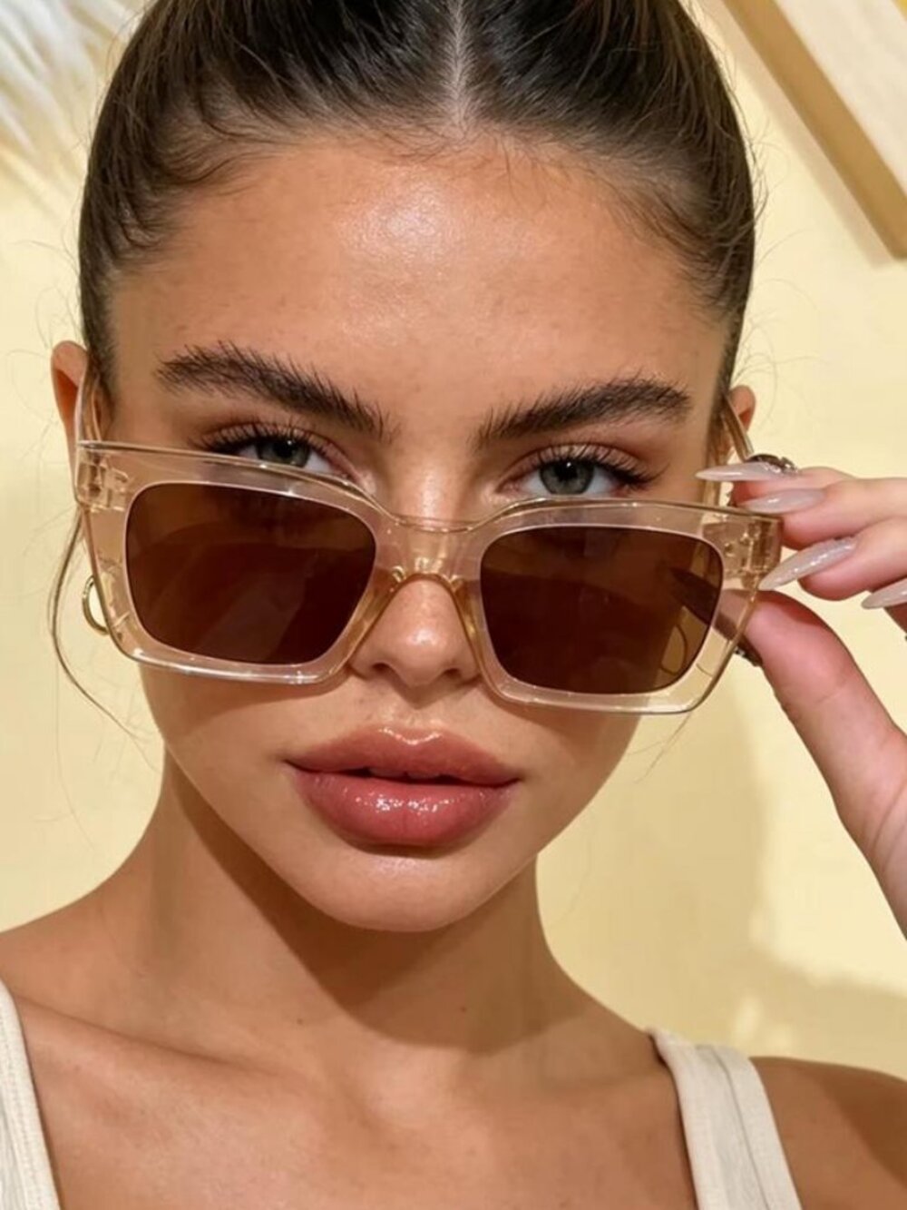 Retro Light Brown Square Frame Sunglasses